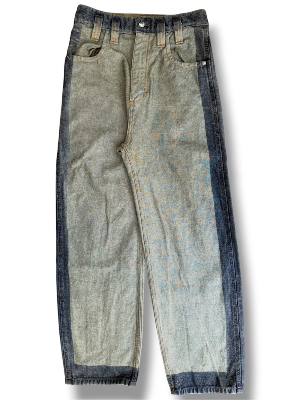 Eckhaus Latta Two-Tone Light and Dark Blue Straight Leg Jeans - Picture 2 of 5